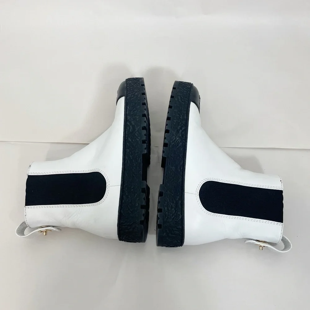 CHANEL Calfskin Cap Toe CC Turn lock Ankle Boots